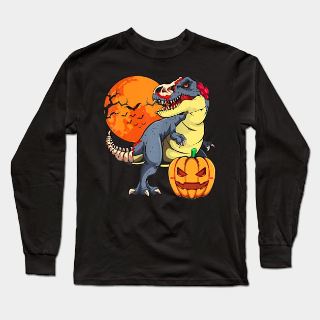 Dinosaur T-rex Pumpkin Mummy Boys Halloween Party Long Sleeve T-Shirt by eylaaadamf